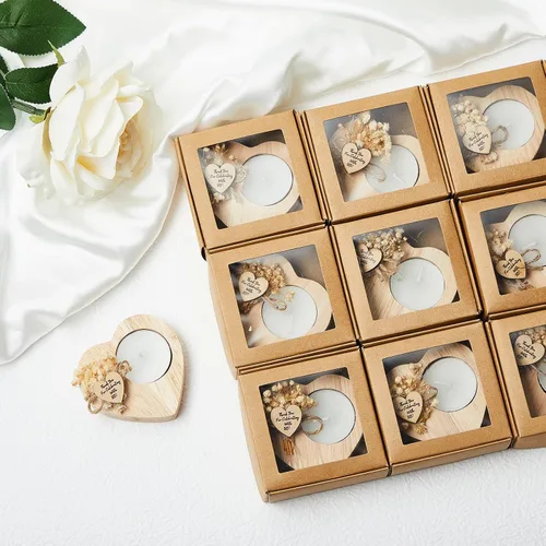 Vista 9 de 12 velas de boda con forma de corazón de madera rústica, regalos de agradecimiento para aniversario de invitados, decoración de fiesta de compromiso