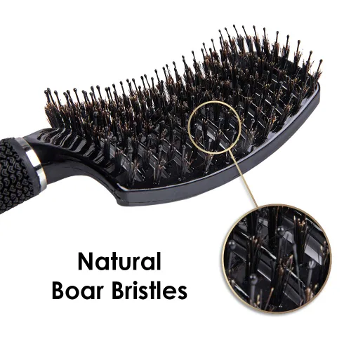 Vista 2 de ThickTails Cepillo curvado ventilado de cerdas de jabalí para secar con soplado, desenredar y peinar cabello rizado y grueso (paquete de 2)