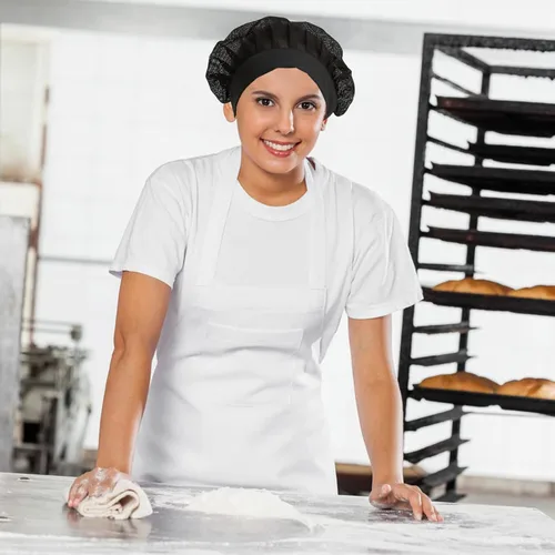 Vista 5 de Paquete de 6 gorras de chef ajustables de malla para cocinar, servicio de alimentos, redes para el cabello, red de cocina, gorro reutilizable