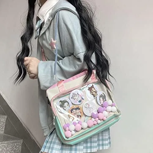 Vista 4 de Hipi-shop Ita bag Color a juego Bolso bandolera transparente para Anime Lolita Bag Display Anime insignias bolso