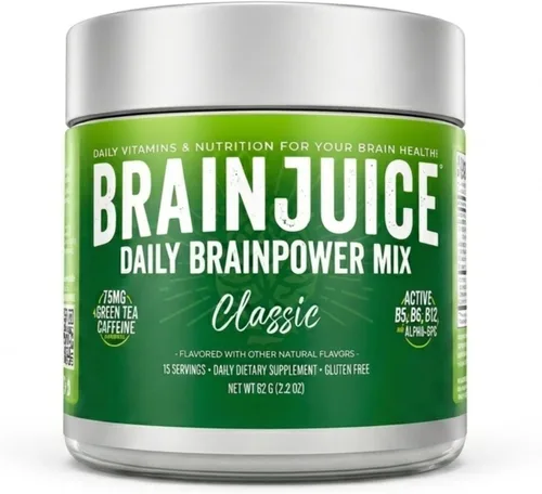 Vista 11 de BrainJuice Suplemento de apoyo cerebral nootrópicos, polvo sin gluten para energía y concentración, mezcla de bebida con L teanina, Alpha GPC