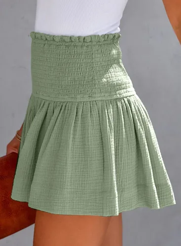 Vista 3 de Aytitium Pantalones cortos para mujer, cintura elástica, casual, verano, fruncidos, fluidos