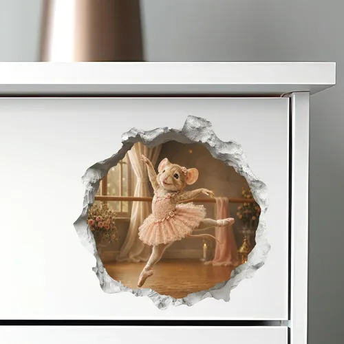 Vista 4 de Calcomanía de ratón con agujero de ratón de bailarina - Pegatina de pared 3D con agujero de ratón