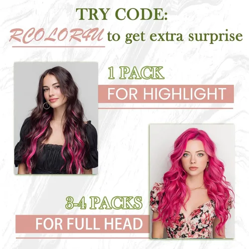Vista 5 de RUNATURE - Extensiones de cabello humano con cinta color rosa intenso, 12 pulgadas, 0.71 oz, 10 unidades Hot Pink Human Hair Extensions Tape Ins