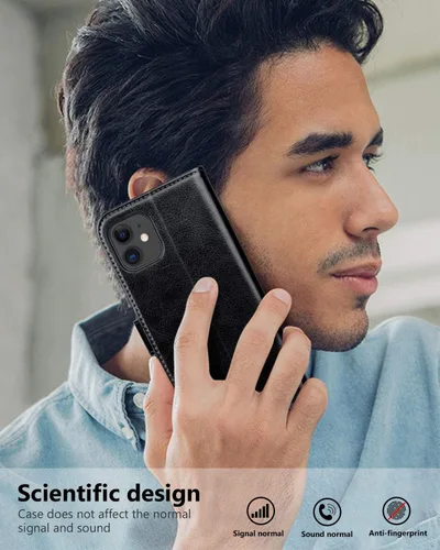 Vista 7 de OCASE Funda tipo cartera compatible con iPhone 11 con tarjetero y soporte para tarjetas, funda de piel sintética con función atril y cierre