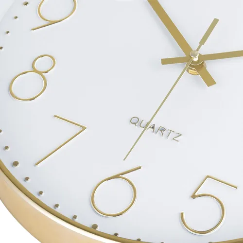 Vista 6 de Lafocuse Reloj de pared analógico moderno de 12 pulgadas, color blanco y Dorado