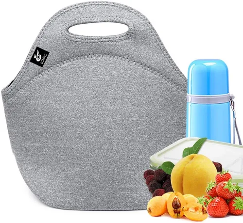 Vista 13 de LOVAC Lonchera de neopreno para hombres, bolsa de almuerzo aislada, duradera e impermeable, reutilizable, suave y ligera (negro)