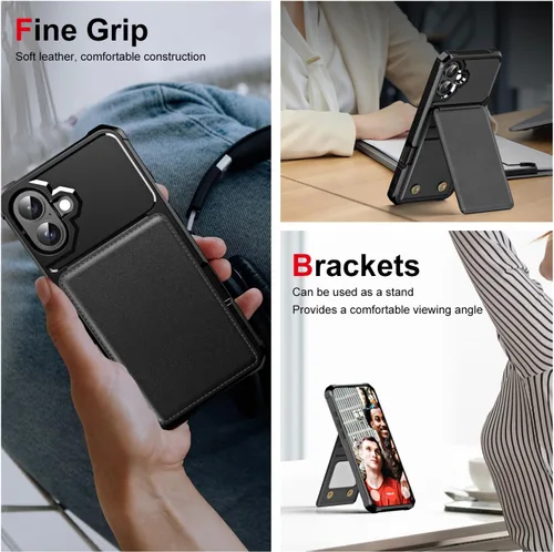 Vista 2 de Dteck Funda para iPhone 16 de 6.1 pulgadas 2024, funda de piel sintética con cierre de botón magnético, ranuras para tarjetas de crédito, función