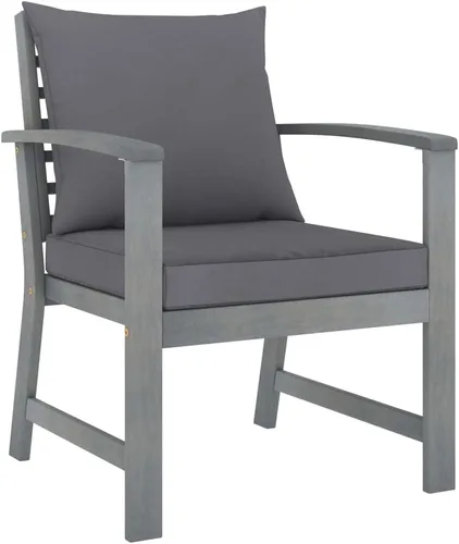 Vista 7 de Ensemble Salon de Jardin 4 Pièces en Acacia Massif Gris Patiné, Table et Banc con 2 Fauteuils, Confortable et Résistant aux Intempéries Pour