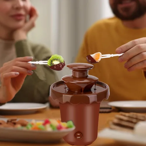 Vista 7 de Máquina de fuente de chocolate, mini fuente de chocolate portátil alimentada por batería, máquina de fondue inalámbrica de 2 niveles con 10