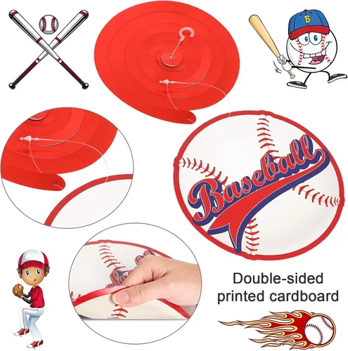 Vista 3 de Clabby 51 piezas de remolinos colgantes de béisbol decoraciones de béisbol fiesta de cumpleaños serpentinas de techo para niños adultos deportes
