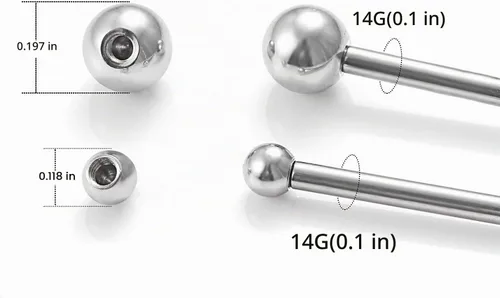 Vista 3 de 14G 60 piezas de bolas de repuesto de colores mixtos, piercing de acero inoxidable y acrílico transparente, piezas de barra para barra industrial