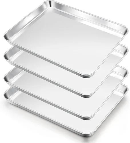 Vista 27 de E-far Mini bandeja para horno tostador, bandeja para hornear galletas de acero inoxidable de 9.4 x 7.3 pulgadas, bandeja pequeña de metal no tóxico