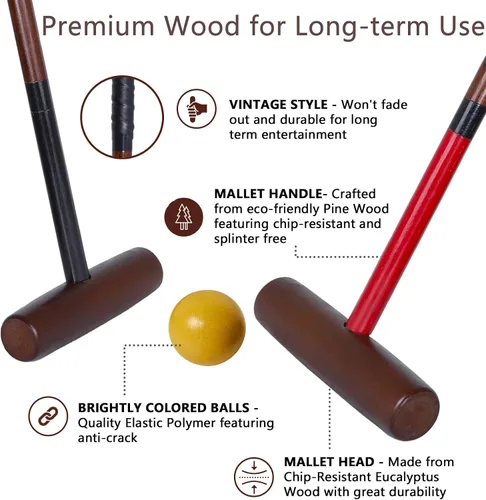 Vista 2 de SpeedArmis Juego de croquet para adultos – Kit de croquetas para 8 jugadores con regulación de 32 pulgadas, mazos de madera de goma