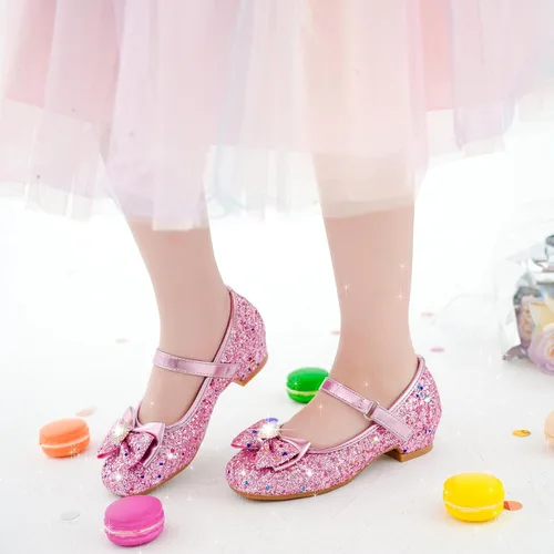Vista 2 de Furdeour Zapatos de vestir para niñas, Mary Jane, boda, flores, damas de honor, tacones con purpurina, zapatos de princesa para niños pequeños