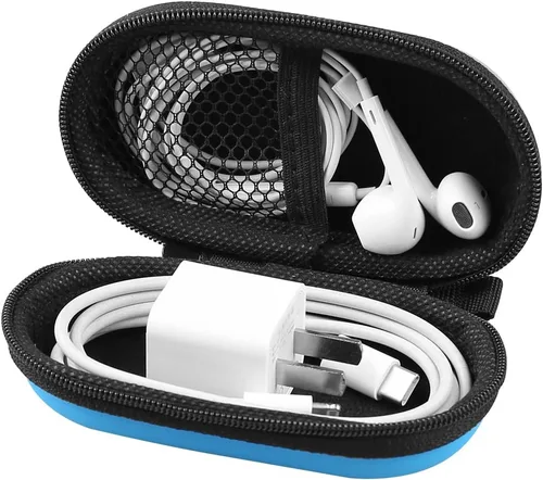 Vista 2 de Funda para auriculares, RISETECH Estuche de transporte para auriculares EVA con cremallera, bolsa de almacenamiento para auriculares, pequeña Azul