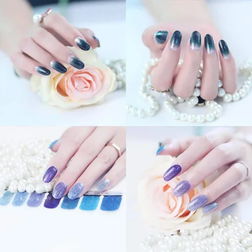 Vista 2 de 14 Hojas de Pegatinas para Uñas con Brillo Degradado de Color, Envolturas Completas de Esmalte con Brillo, Tiras Adhesivas de Arte de Uñas