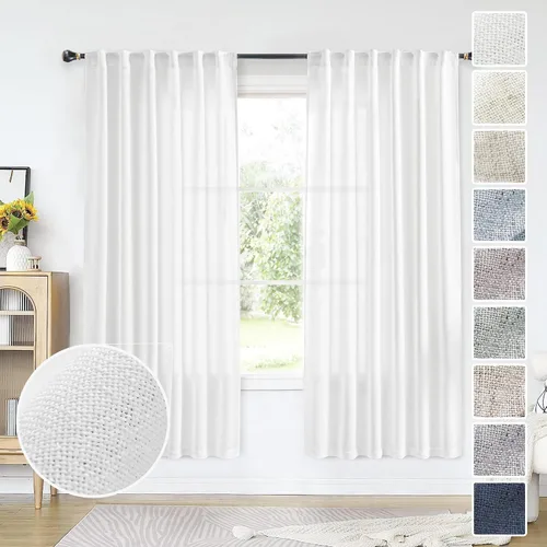 Vista 15 de Cortinas de Lino Natural Color Crema de 84 Pulgadas de Largo para Sala de Estar, Juego de 2 Paneles de Lino Texturizado con Trabillas Traseras