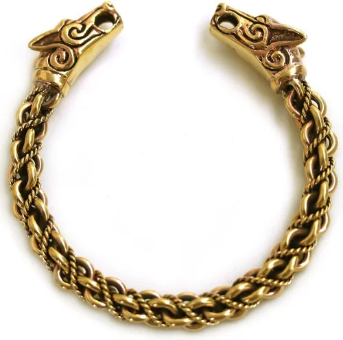 Vista 6 de LynnAround Brazalete de bronce nórdico vikingo Fenrir de cabeza de lobo trenzado de bronce de gran