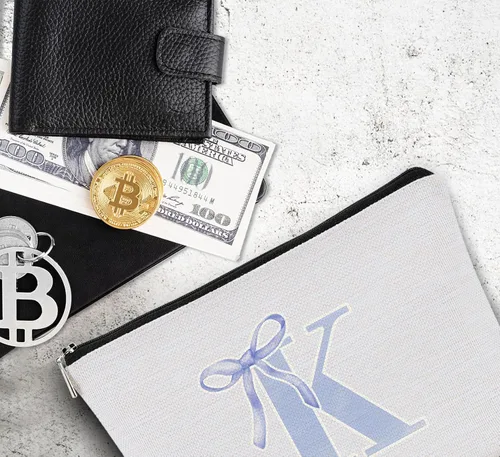 Vista 4 de Coquette - Bolsa de maquillaje con lazo, inicial K, regalos personalizados para chicas adolescentes, regalos con monograma lindos y modernos preppy