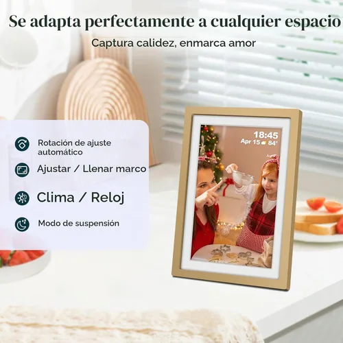 Vista 7 de Frameo - Marco de fotos digital WiFi HD de 10.1 pulgadas, color dorado champán Oro champán