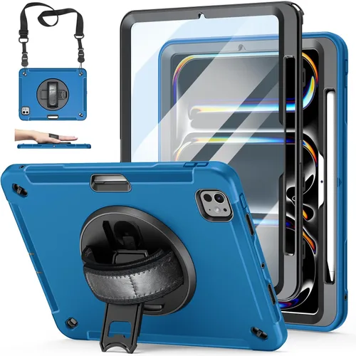 Vista 33 de Funda para iPad Pro 11 M5 2025/M4 2024: Funda protectora para iPad Pro de 11 pulgadas 5ª generación con protector de pantalla, soporte, asa y correa