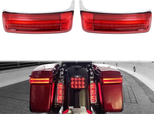 Vista 8 de Luces traseras de alforja para motocicleta, freno de funcionamiento, lámpara LED de señal de giro apta para Harley Touring Street Glide Road Glide