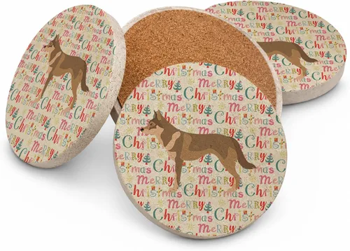 Vista 60 de AIDI Atlas Mountain Dog Merry Christmas - Posavasos grandes de piedra arenisca, paquete de 4