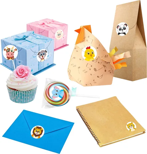 Vista 6 de 600 adorables calcomanías redondas de animales terrestres en 16 diseños con línea perforada versión ampliada (cada uno mide 1.5 pulgadas de diámetro)
