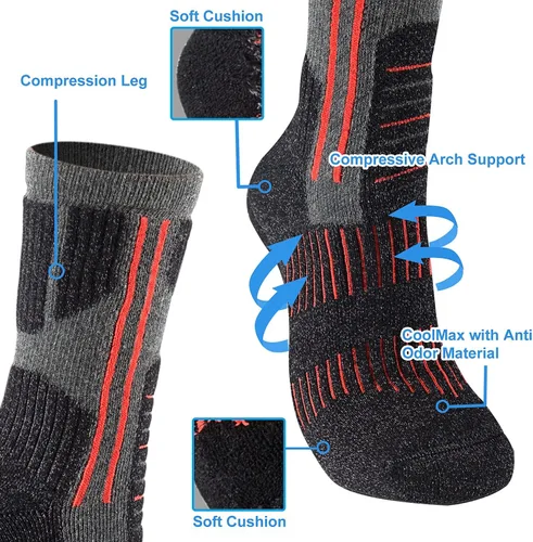 Vista 3 de Toes&Feet Calcetines acolchados para mujer y hombre, antiampollas, resistentes al olor, con mechas de sudor, senderismo, esquí, media pantorrilla