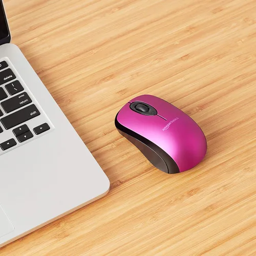 Vista 6 de Amazon Basics Ratón óptico inalámbrico para computadora de 2,4 GHz con receptor nano USB, morado