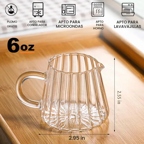 Vista 6 de Loscarol 2 jarras pequeñas para crema, elegante jarra de crema de vidrio con forma de onda, para café, leche, té, jarra de espuma de leche de 6