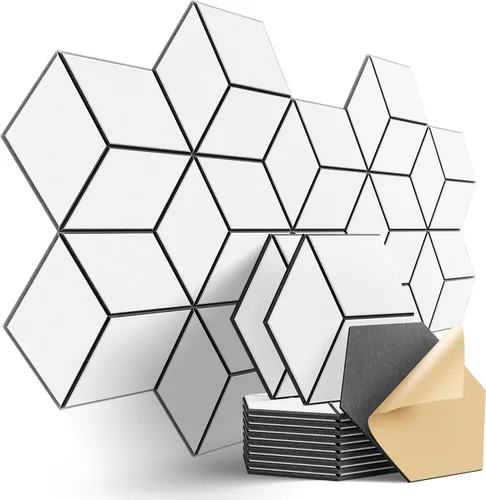 Vista 47 de Paquete de 12 paneles acústicos autoadhesivos de 12 x 10 x 0.4 pulgadas, paneles de espuma a prueba de sonido con alta densidad, elegante diseño