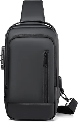 Vista 8 de Pequeñas bolsas antirrobo para hombre, mochila con correa USB, impermeable, ligera, con una correa, Negro -, Mochilas Daypack