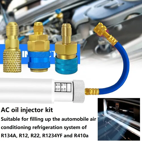 Vista 9 de Kit de prevención de reflujo del inyector de aceite de tinte AC, inyector de aceite de tinte HVAC con acoplador rápido a presión R134A, acoplador