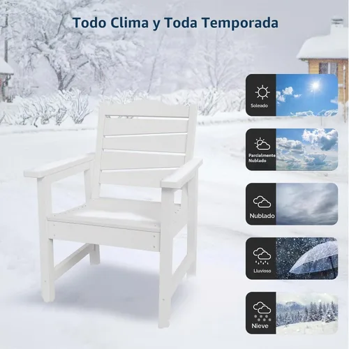 Vista 4 de Silla de patio resistente a la intemperie, sillas de patio al aire libre de madera de polietileno con asiento curvado ergonómico, sillas de comedor