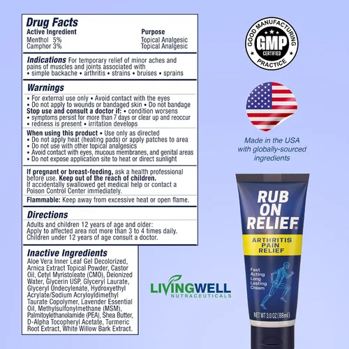 Vista 7 de RUB ON RELIEF Crema Tópica para Alivio del Dolor - Crema No Grasosa para Dolor de Articulaciones para Rodillas, Hombros y Espalda, Artritis Dirigida