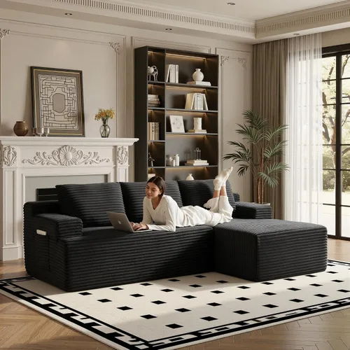 Vista 3 de Sofás seccionales de 105" para sala de estar, sofá cloud con forma de L tapizado, sofás modulares sin estructura rígida, sofá seccional moderno