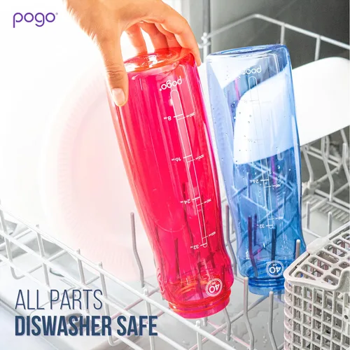 Vista 7 de Pogo Botella de agua de plástico tritán sin bisfenol A con tapa con pico de 18 onzas, color azul