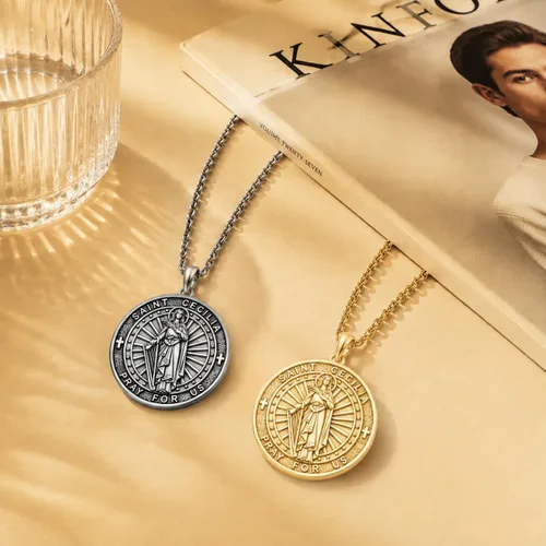 Vista 2 de 925 Sterling Silver Patron Saint Amulet Necklace for Men Women plateado