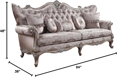 Vista 2 de Acme Jayceon Sofá capitoné de tela con 5 almohadas en beige champán