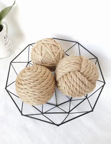 Vista 6 de Elkpruu Orbs - 3 bolas decorativas grandes, hechas a mano de yute para centros de mesa de comedor, decoraciones de bolas para cuencos, bandejas