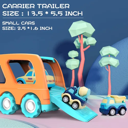 Vista 3 de Paquete de 9 autos de juguete para niños y niñas de 2, 3, 4, 5 años, camión de transporte grande con 8 pequeños camiones de tracción y lindos, juego