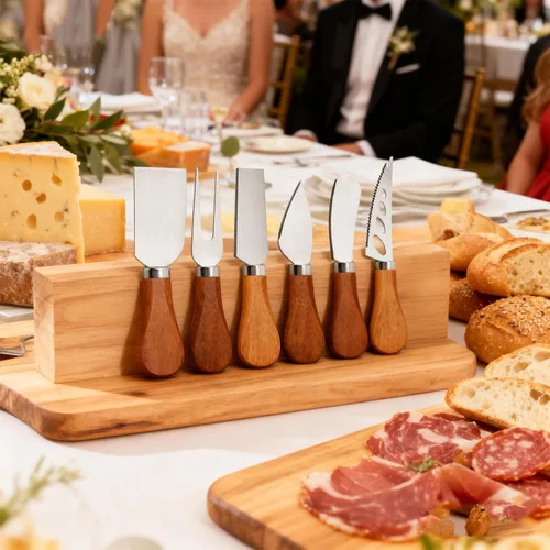 Vista 7 de Juego de cuchillos de queso, accesorios de tablero de embutidos Mango de madera de acero inoxidable