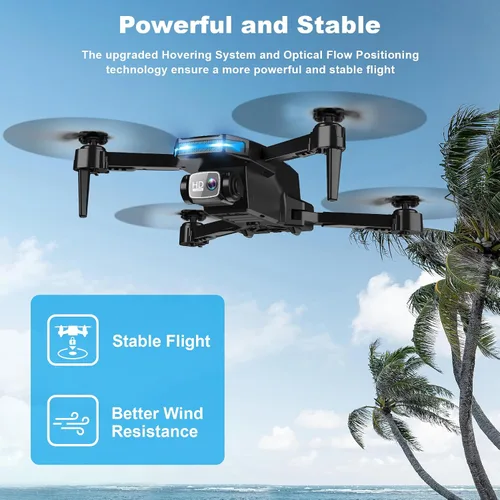 Vista 8 de Dron con cámara - Drone con pantalla en el controlador para principiantes, cuadricóptero de control remoto plegable con control de gestos, giro 3D