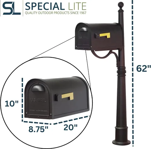 Vista 8 de Buzón clásico con poste de aluminio, buzón negro con poste Ashland - SCC-1008_SPK-600-BLK