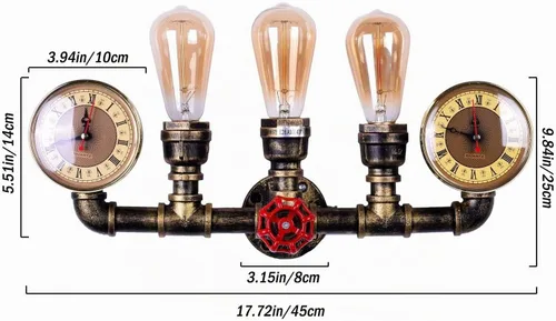 Vista 2 de Aplique de pared de tubo de agua de 3 luces, lámpara de pared Steampunk industrial retro en bronce antiguo