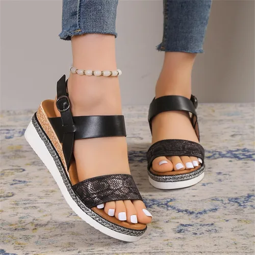Vista 2 de Sandalias ortopédicas para mujer, tacones de cuña para mujer, pantuflas de caminar con soporte de arco, sandalias de cuña de verano elegantes