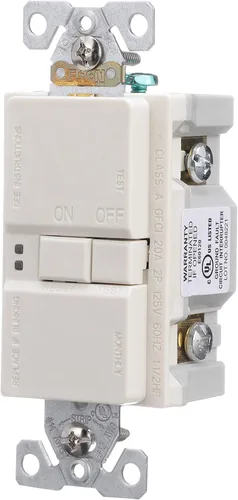 Vista 2 de Eaton GFCI - Receptáculo facial en blanco de autocomprobación 20A -125V con placa de pared de tamaño estándar, almendra clara