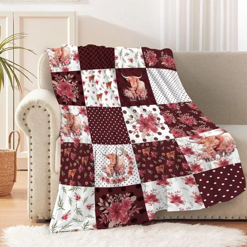 Vista 20 de Manta de franela de vaca para regalo, ultra suave y acogedora, manta de forro polar ligera y mullida, manta de felpa cálida para sofá, cama, 30 x 40